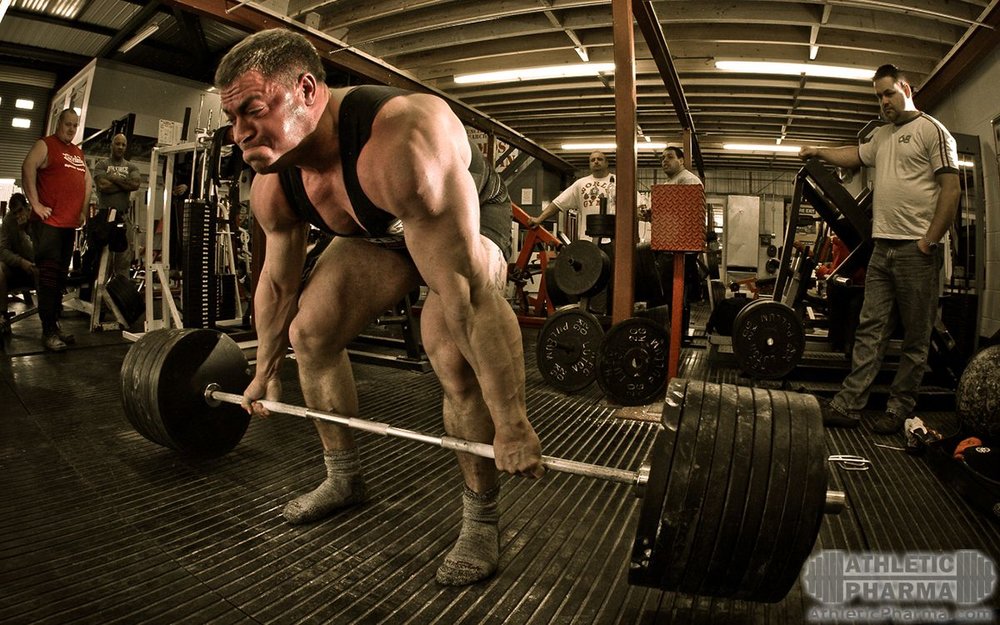 Делает упражнение "становая тяга"